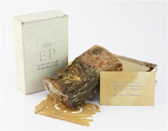 A slice of cake from the marriage of The Princess Elizabeth and the Duke of Edinburgh, 20.11.47,